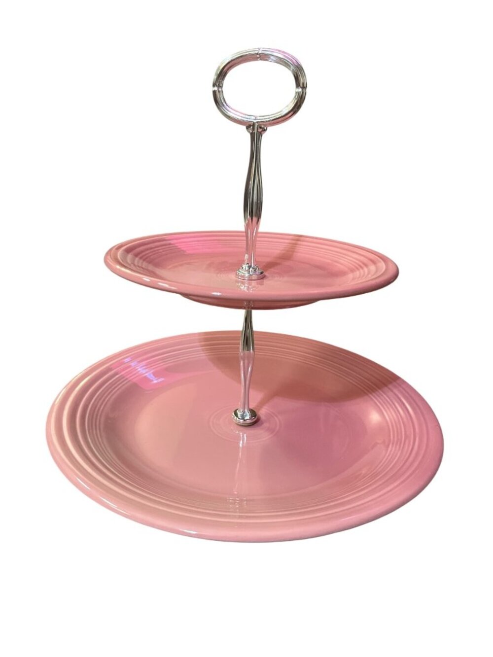 Vintage Fiestaware Rose Pink Two Tier Dessert Stand Serving Tray Used Rare